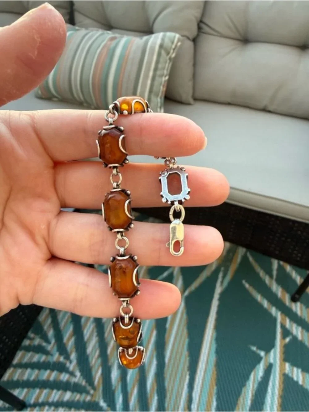 Sterling Silver 925 Amber Link Bracelet 7 inches Beautiful